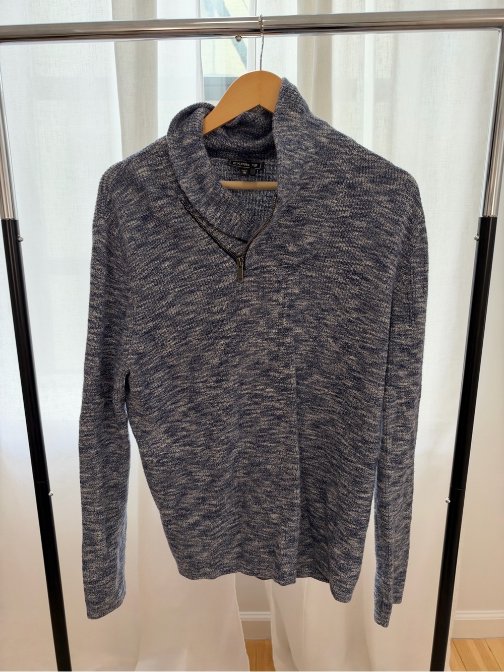 Express Men's Cowl Neck Half-Zip Sweater - Blue Heather